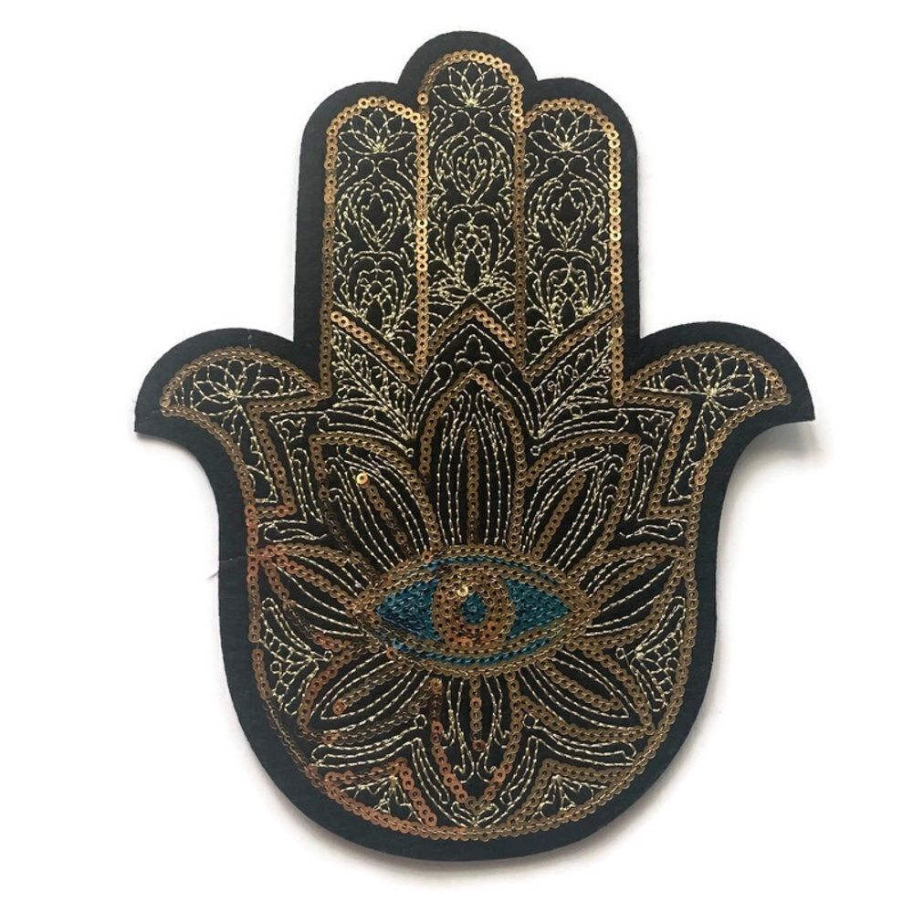 Large Gold Turkish Eye Hamsa Sequins Patch - Picture 1 of 4